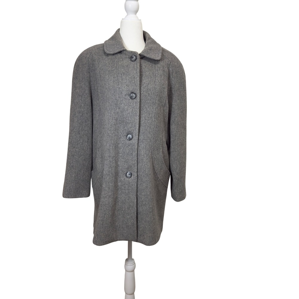 Herman Kay Vintage Gray 100% Wool Button Front Overcoat Peter Pan Collar Size 10